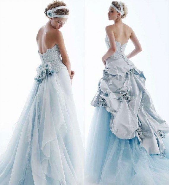 wedding dress white and blue